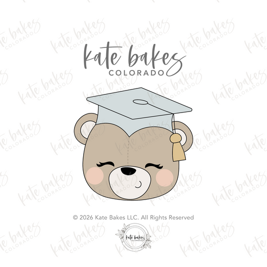 Bear Face with Graduation Cap Cookie Cutter
