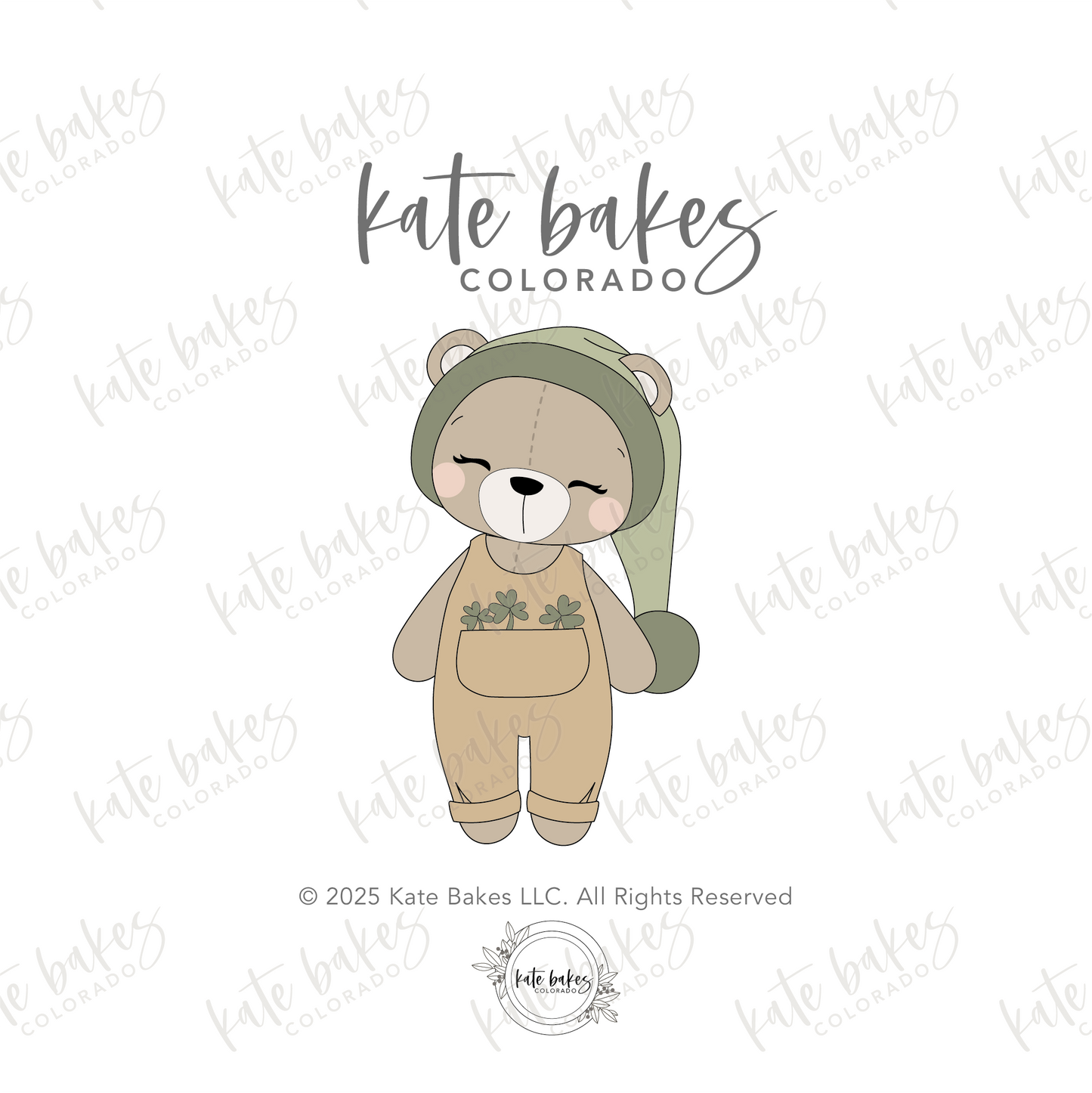 Full Body Bear with Floppy Hat and Shamrock Overalls Cookie Cutter