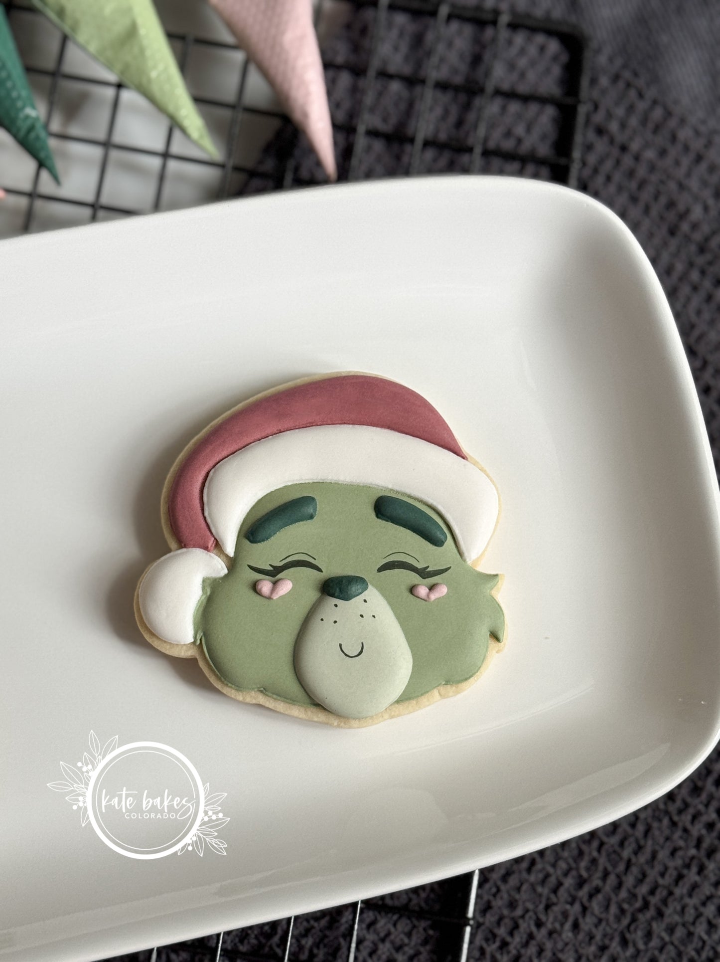 Grumpy Green Guy Face with Santa Hat Cookie Cutter